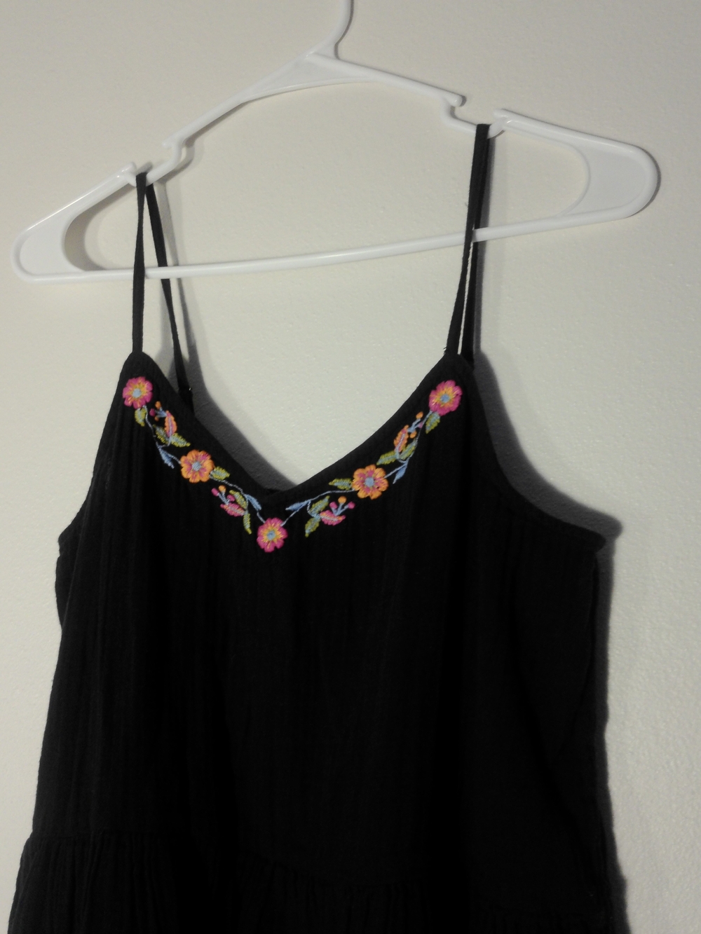 Cost Plus World Market Black Midi Dress with Floral Embroidered Neckline